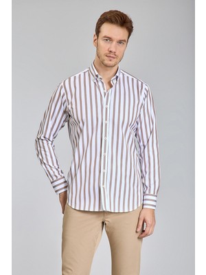 Bisse Regular Fit Uzun Kollu Kahve Pamuk Erkek Gömlek GMCZG250089_C11