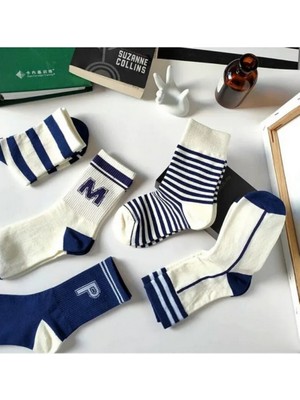 Okavango Unisex 6 Çift Tenis Çorabı Erkek Tenis Çorabı Kadın Tenis Çorabı Mavi Beyaz Tenis Çorabı 38-44
