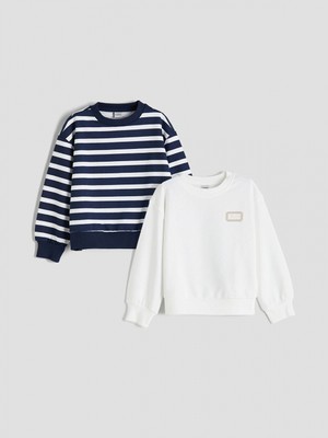 LC Waikiki Lcw Kids Lacivert Bisiklet Yaka Baskılı Kız Çocuk Sweatshirt 2'li