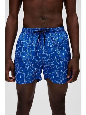 Bad Bear Lastikli Bel Regular Fit CepliDesenli Mavi Erkek Şort Mayo