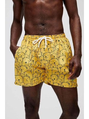 Bad Bear Cepli Desenli Sarı Erkek Şort Mayo