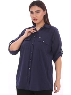 Lady Majestic %100 Cotton Büyük Beden Natural Gömlek