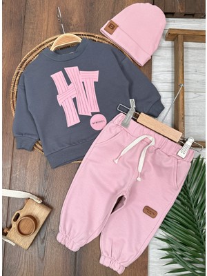 Bolyy Baby Hi Kabartma Baskılı Bereli Arma Detaylı Oversize (Geniş Kalıp) Kız Bebek Takım