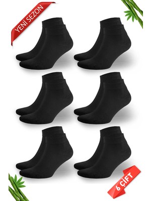 Okavango Bambu Yarım Konç 6 Çift Tenis Çorabı Erkek Kolaj Çorabı Kadın Kolaj Çorabı Siyah Tenis Çorabı 40-44