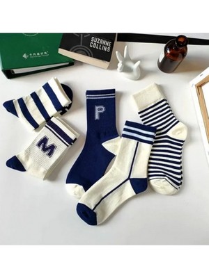 Okavango Unisex 6 Çift Tenis Çorabı Erkek Tenis Çorabı Kadın Tenis Çorabı Mavi Beyaz Tenis Çorabı 38-44