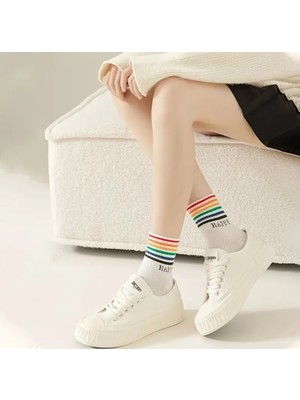 Okavango Unisex 6 Çift Tenis Çorabı Erkek Tenis Çorabı Kadın Tenis Çorabı Happy Beyaz Tenis Çorabı 38-44