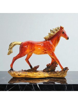 Dekoratif Reçine Yürüyen At Heykeli – Turuncu ve Altın Renkli Şık Tasarım Vip