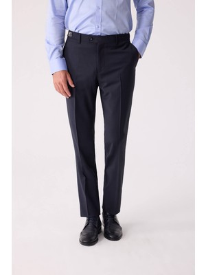 Ysf Erkek Lacivert Regular Fit Yün Karışımlı Kumaş Pantolon