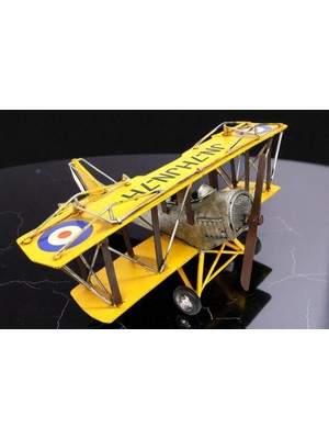 KuzeyTacı Vintage Biplane Uçak Biblosu Sarı Metal Tasarım Dekoratif Kullanım İçin Özel Üretim