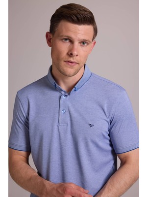 Ysf Erkek Mavi Regular Fit Merserize Polo Yaka T-Shirt