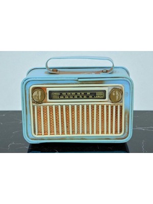 Mini Dekoratif Metal Nostaljik Radyo Modeli Mavi Vip