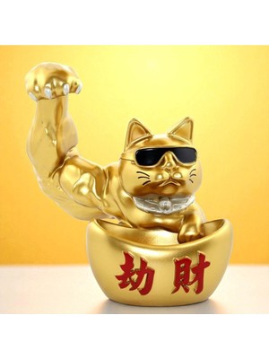 KuzeyTacı Gold Hustle Cat – Kaslı Şans Kedisi Eğlenceli Dekoratif Vip