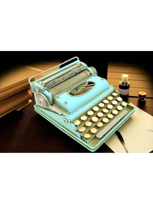 Dekoratif Metal Daktilo Mavi Nostaljik Tasarım Vip