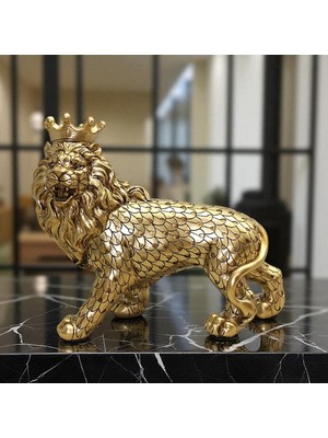 Altın Renkli Kraliyet Aslanı Biblosu – Dekoratif Polyester Heykel Vip