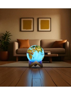 KuzeyTacı LED Işıklı Modern Dünya Küresi – Ahşap Standlı Atmosfer Lambası Şık Dekoratif 15 cm
