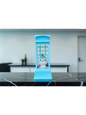 KuzeyTacı Telefon Kulübesi Içinde Sevimli Unicorn Kedi Figürlü Gece Lambası Süs Vip