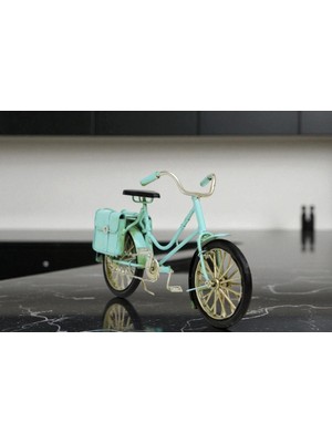 KuzeyTacı Dekoratif Metal Mavi Bisiklet Çantalı Klasik ve Nostaljik Tasarım Vip