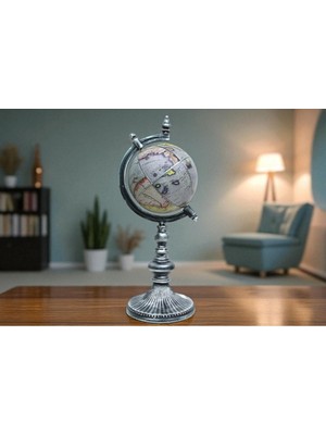 Vintage Metal Dekoratif Dünya Küresi Antik Görünümlü Vip 60 cm
