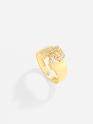 14 Ayar Kişiye Özel Harfli ve Zirkon Taşlı Altın Yüzük