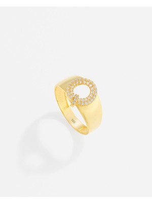 14 Ayar Kişiye Özel Harfli ve Zirkon Taşlı Altın Yüzük