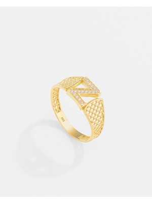 14 Ayar Altın Harfli Tasarım Yüzük