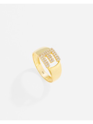 14 Ayar Kişiye Özel Harfli ve Zirkon Taşlı Altın Yüzük