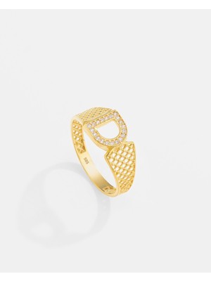 14 Ayar Altın Harfli Tasarım Yüzük