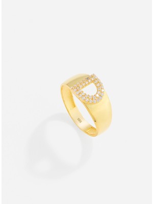 14 Ayar Kişiye Özel Harfli ve Zirkon Taşlı Altın Yüzük