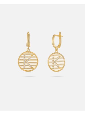 Kişiye Özel 14 Ayar Altın Harfli ve Zirkon Taşlı Küpe