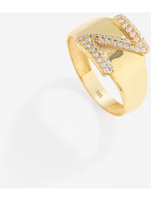 14 Ayar Kişiye Özel Harfli ve Zirkon Taşlı Altın Yüzük