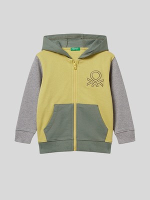 Benetton Erkek Çocuk Kapüşonlu Sweatshirt Sarı 1-6 Yaş Uzun Kol Standart Cep Özellikli