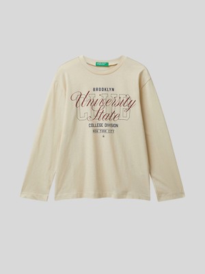Benetton Erkek Çocuk Baskılı Sweatshirt 6-14 Yaş Krem