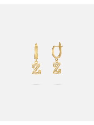 14 Ayar Kişiye Özel Harfli Zirkon Taşlı Zarif Altın Küpe