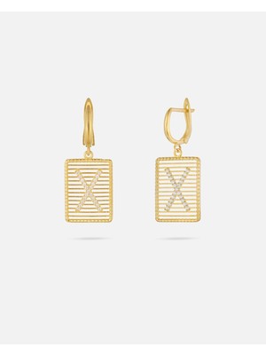 14 Ayar Kişiye Özel Zirkon Taşlı Harf Küpe