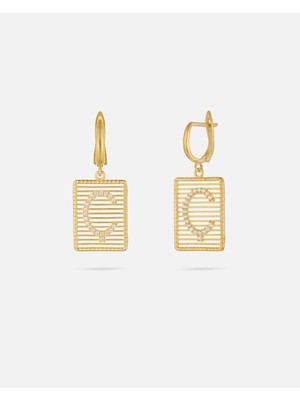 14 Ayar Kişiye Özel Zirkon Taşlı Harf Küpe