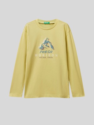 Benetton Erkek Çocuk Baskılı Sweatshirt 6-14 Yaş Hardal
