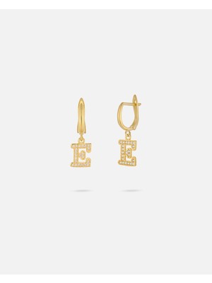 14 Ayar Kişiye Özel Harfli Zirkon Taşlı Zarif Altın Küpe