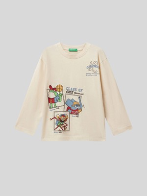 Benetton Erkek Çocuk Baskılı Sweatshirt 1-6 Yaş Ekru