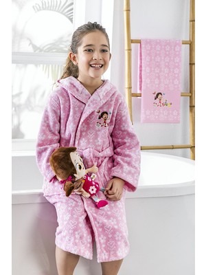 Özdilek Niloya Heart Lisanslı Çocuk Bornoz Seti %100 Pamuk 7/8 Yaş Pembe Desenli