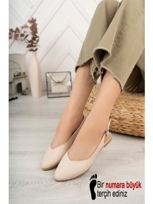 Kadın Krem Cilt Arkası Acık Sivri Burun Günlük Babet