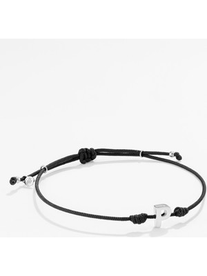 Gümüş Harfli Siyah Ipli Ikon Bileklik