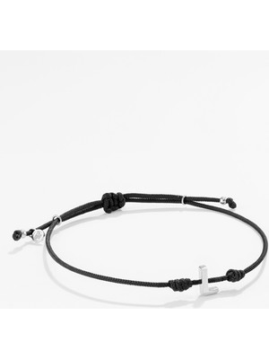 Gümüş Harfli Siyah Ipli Ikon Bileklik