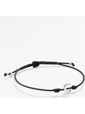 Gümüş Harfli Siyah Ipli Ikon Bileklik