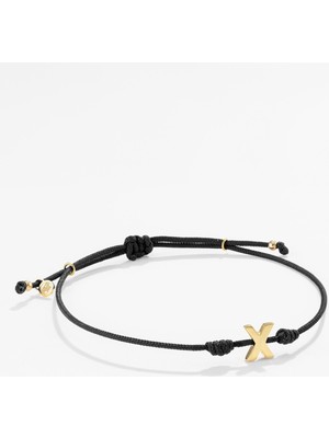 Gümüş Harfli Siyah Ipli Ikon Bileklik