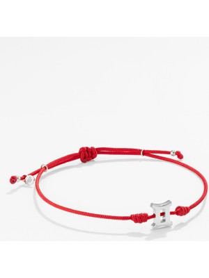 Gümüş Ikizler Burcu Kırmızı Bileklik