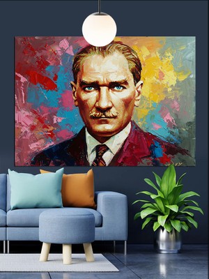 Soyut Renkli Atatürk Portresi Dekoratif Kanvas - Mdf Ahşap Tablo