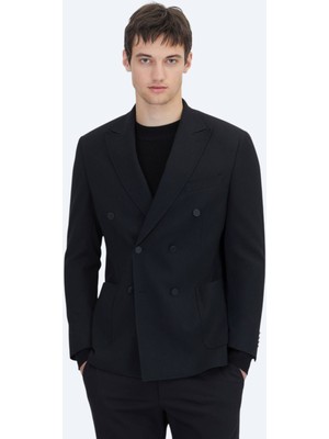 Kip Erkek Siyah Çizgili Comfort Fit Ceket Kruvaze Yaka Blazer %35 Viskon %64 Polyester %1 Elastan