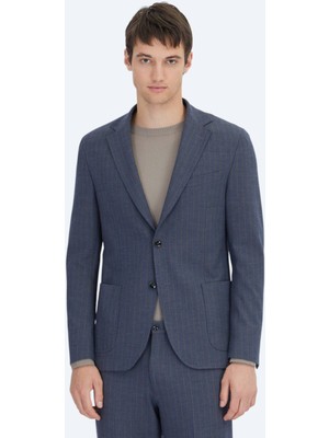 Açık Lacivert Çizgili Modern Fit Takım Elbise