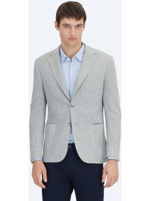 Gri Kareli Modern Fit Pamuk Karışımlı Örme Ceket