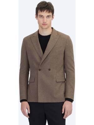 Kahverengi Modern Fit Yün Karışımlı Ceket